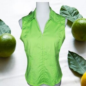 🦋Outlooks Stretch Lime Green Sleeveless Hook & Eye Fasten Retro Top